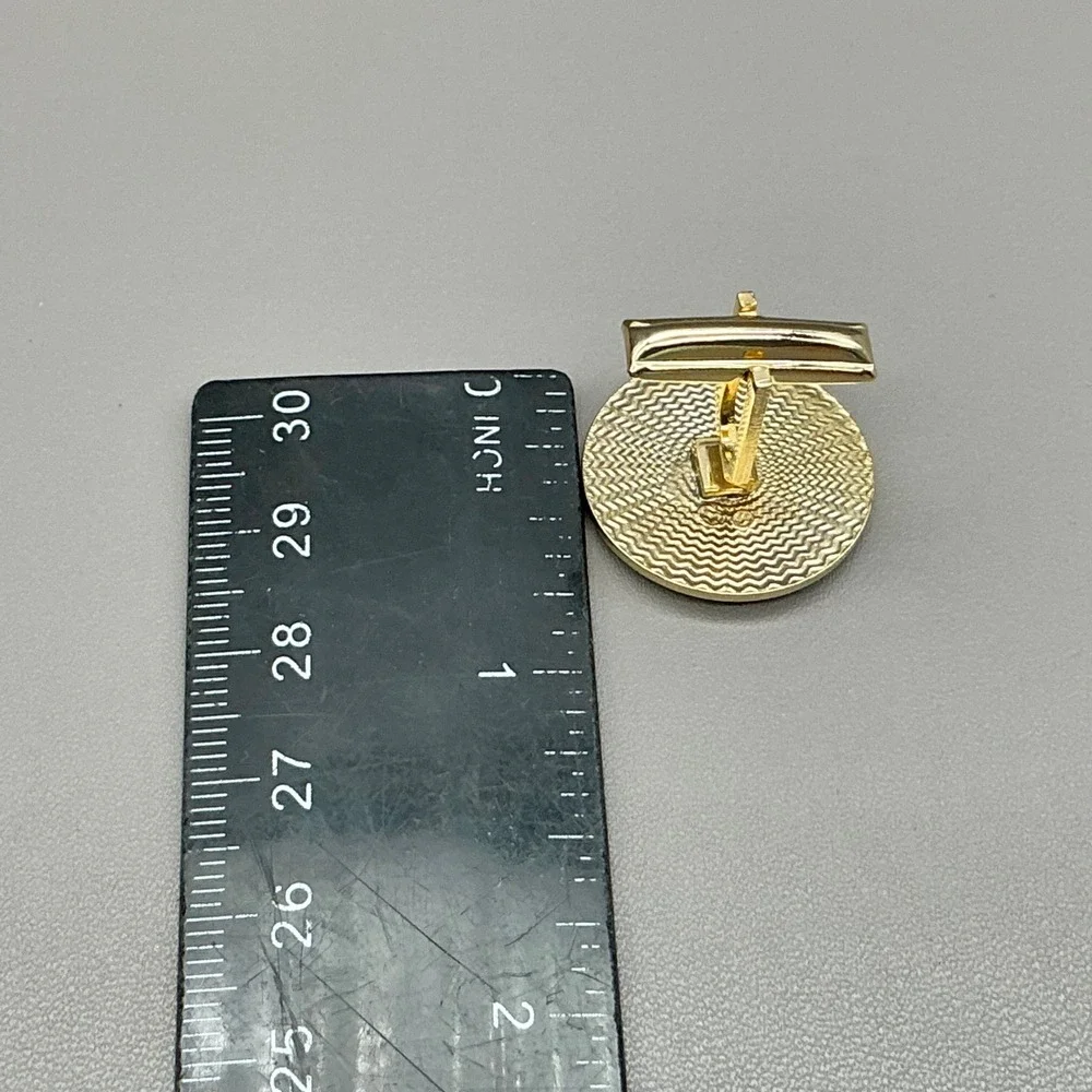 VVintage Gold Tone Round Cufflinks Geometric Modernist Abstract Men's Jewelry